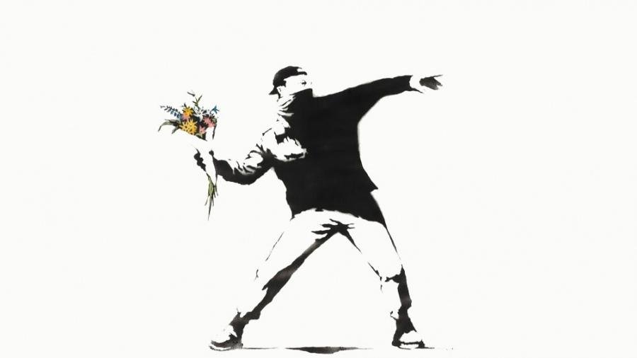 Subastan “El lanzador de flores” de Banksy por medio millón de dólares