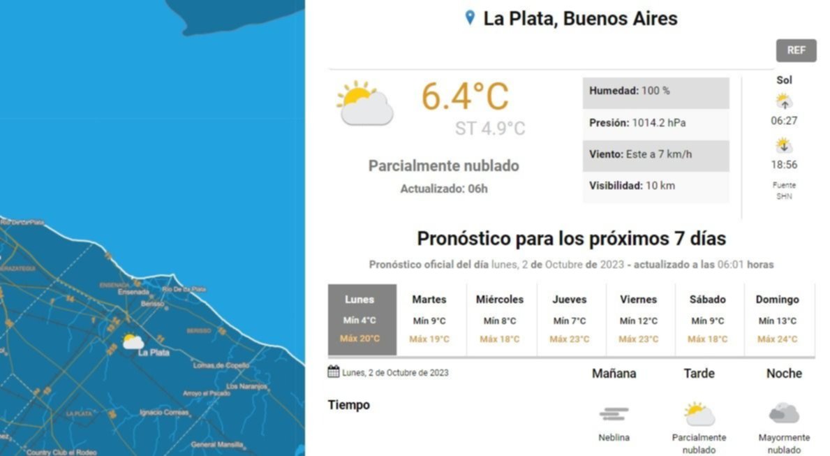 Clima en La Plata: el pronóstico del tiempo para este lunes 2 de octubre, según el SMN