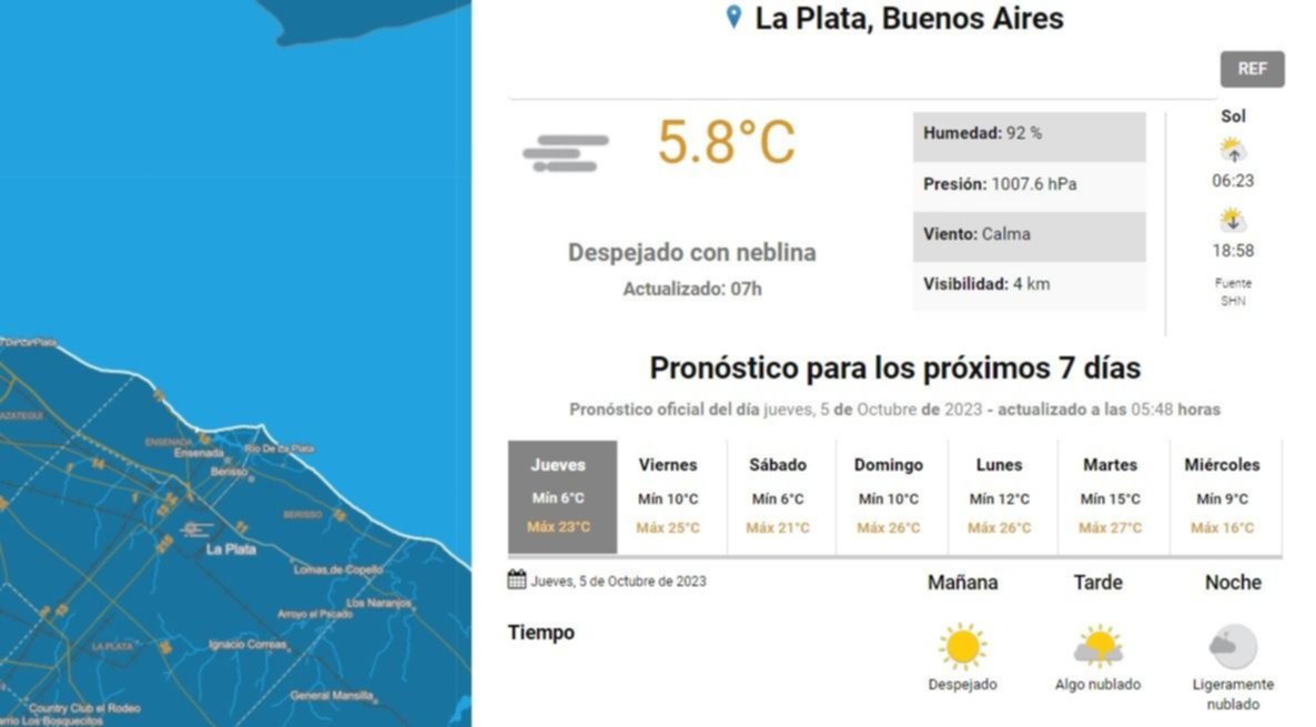 Pronóstico del tiempo para La Plata, según el SMN.- Se vienen días a pleno sol y con más de 20 grados