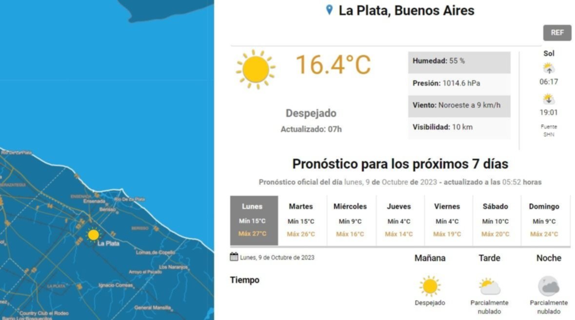 Pronóstico del tiempo para La Plata: lunes en modo "veranito", con 27º, y el SMN anuncia chaparrones para esta semana