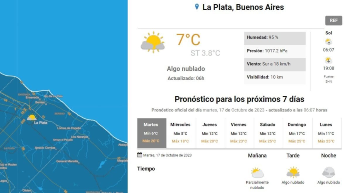Pronóstico del tiempo para La Plata, según el SMN.- El martes arrancó fresco pero se esperan 20º: día por día, así sigue el clima