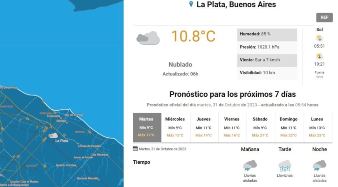 Pronóstico del tiempo para La Plata.- El SMN anuncia lluvias y ráfagas de viento para este martes: así sigue el clima 