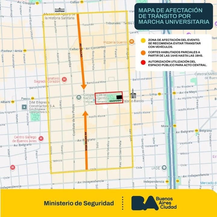 Marcha Federal Universitaria.- Uno por uno, donde estarán los cortes de calle: el mapa del tránsito