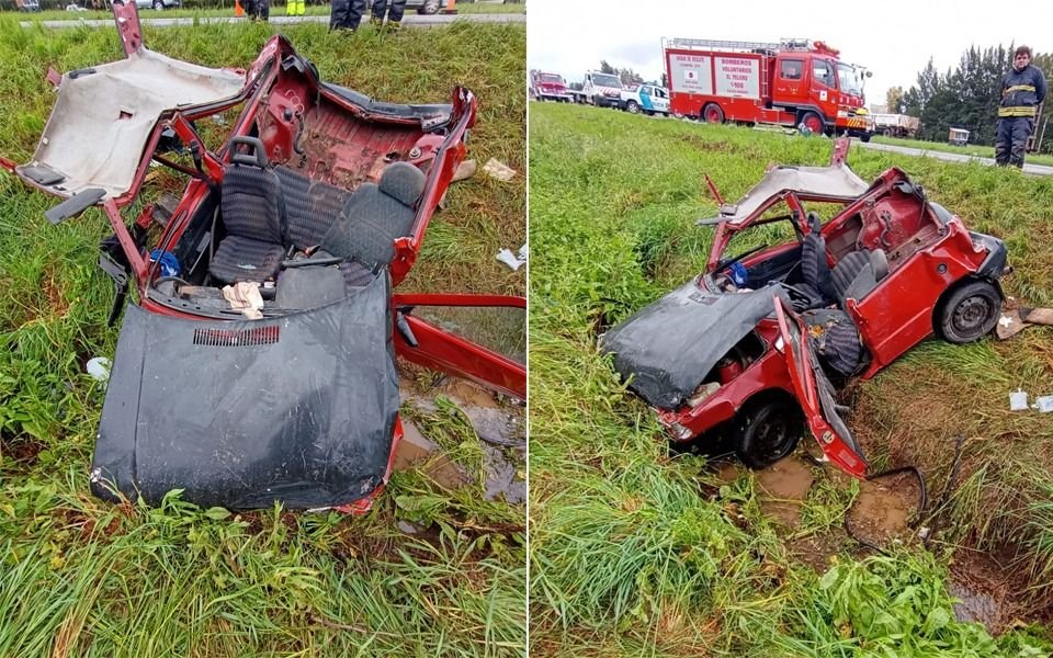 Choque y milagro en Ruta 2 entre un camión y un auto: rescataron a ocupantes atrapados