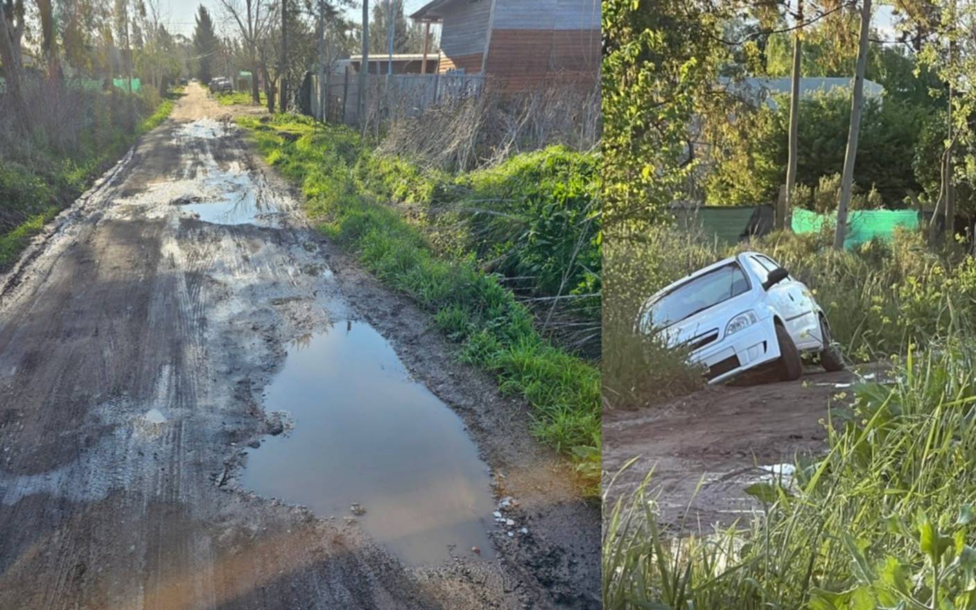 Vecinos de Parque Sicardi, entre calles intransitables y autos que terminan en un zanjón