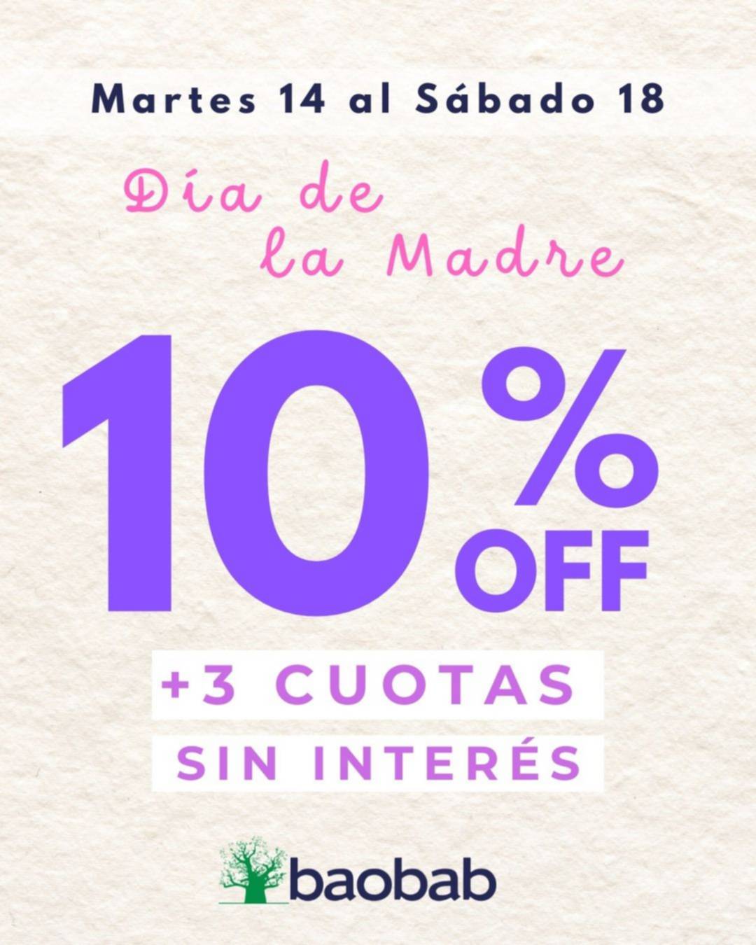 El regalo para Mamá encontralo en Baobab: 10% de descuento y 3 cuotas sin interés