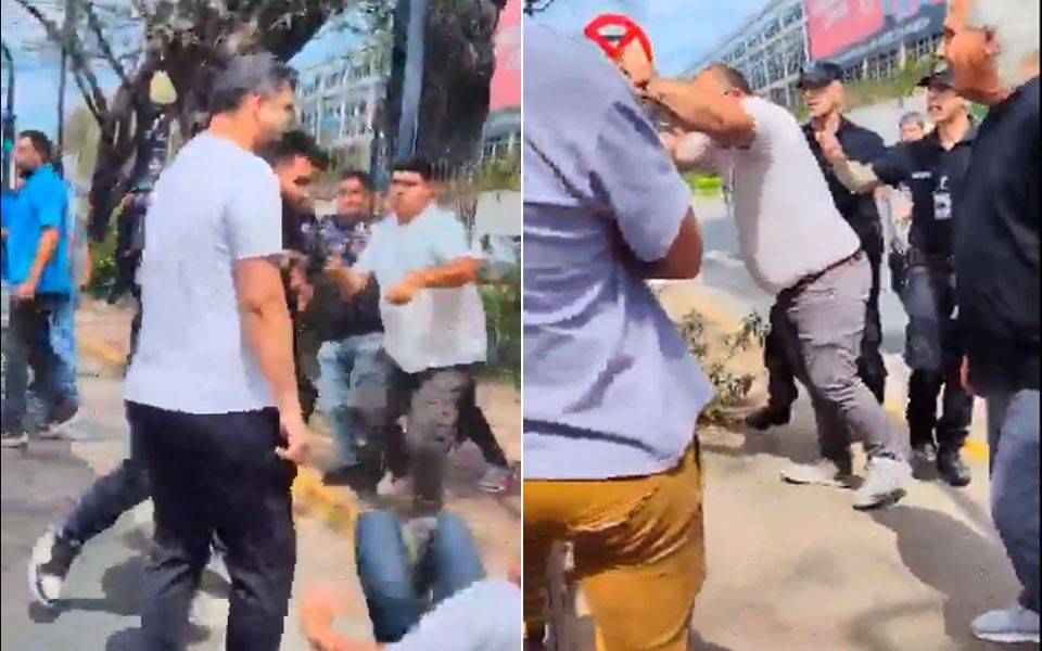 VIDEO. ¡Todos a las manos! Choferes de aplicación y taxistas a las piñas en Aeroparque