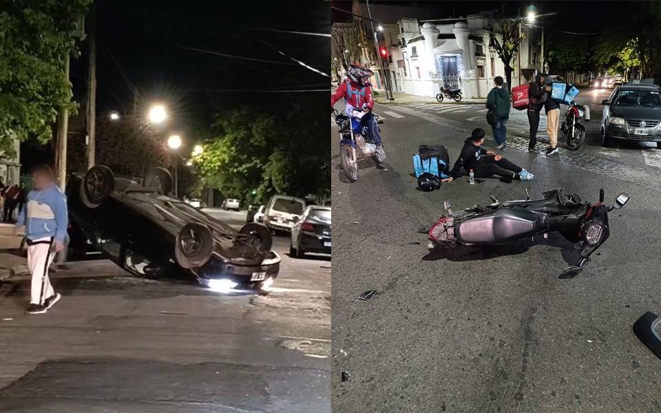 Choque brutal en el Centro y vuelco en Tolosa: martes accidentado y con heridos 
