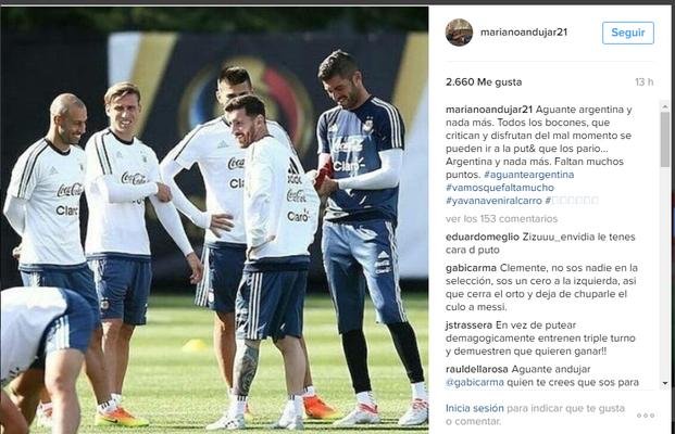 Andújar explotó de bronca contra "los bocones" y bancó a sus compañeros de la Selección
