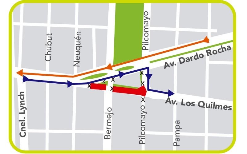 Desvío en Avenida Los Quilmes por obras de Metrobus