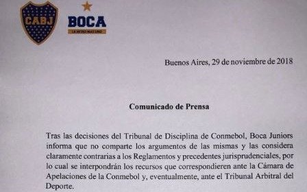 Boca respondió al fallo de la Conmebol con un duro comunicado