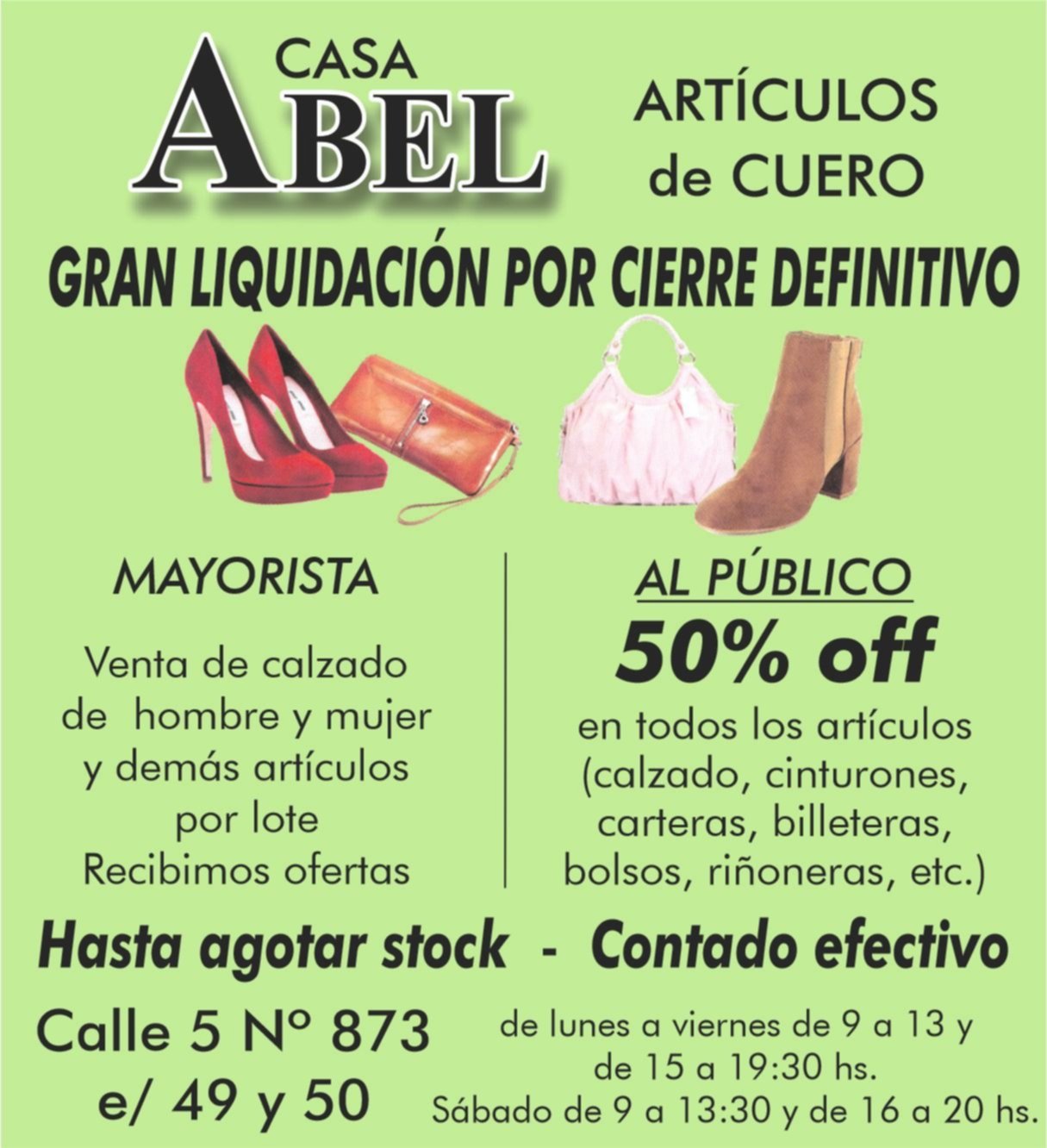 Gran liquidación de artículos de cuero por cierre definitivo