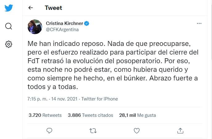 Cristina, ausente en el búnker del oficialismo