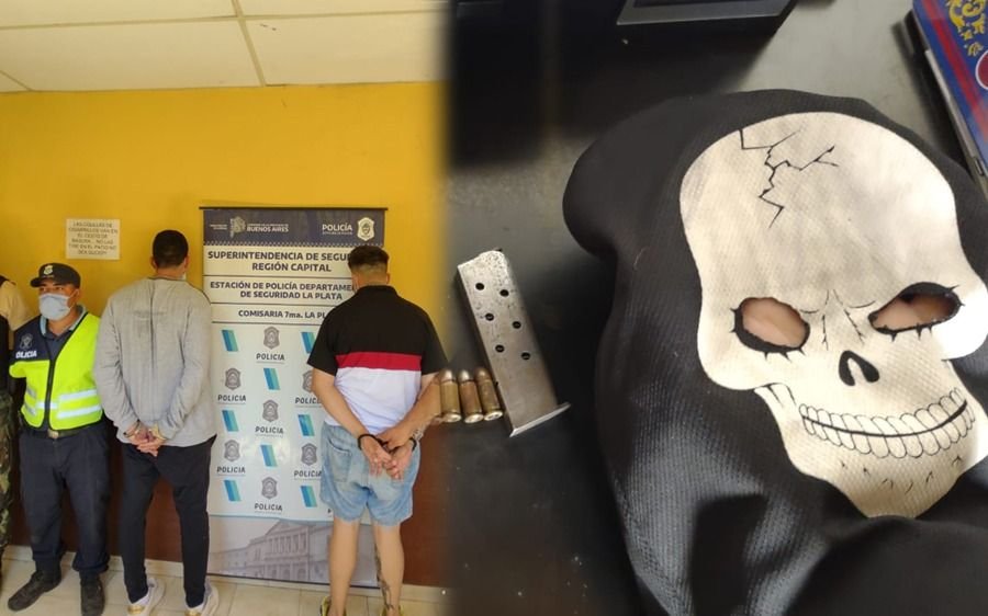 Delincuentes armados y con pasamontañas de una calavera sobre la Ruta 2
