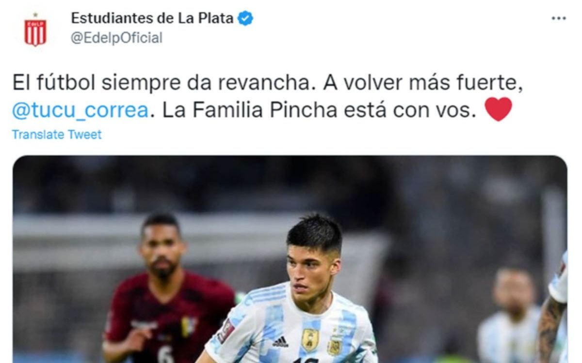 El mensaje de Estudiantes al "Tucu" Correa tras quedar excluido de Qatar 2022