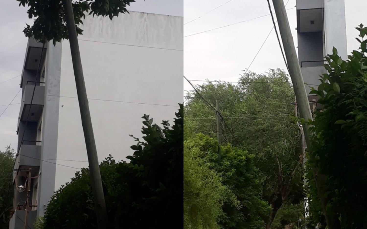 Reparan un poste de luz en la Ciudad que estaba a punto de caerse