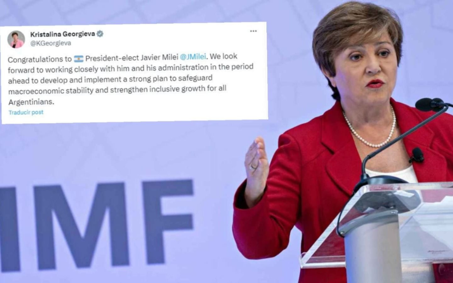 "Esperamos trabajar estrechamente con él", el mensaje de Georgieva a Milei tras ser electo en el Balotaje