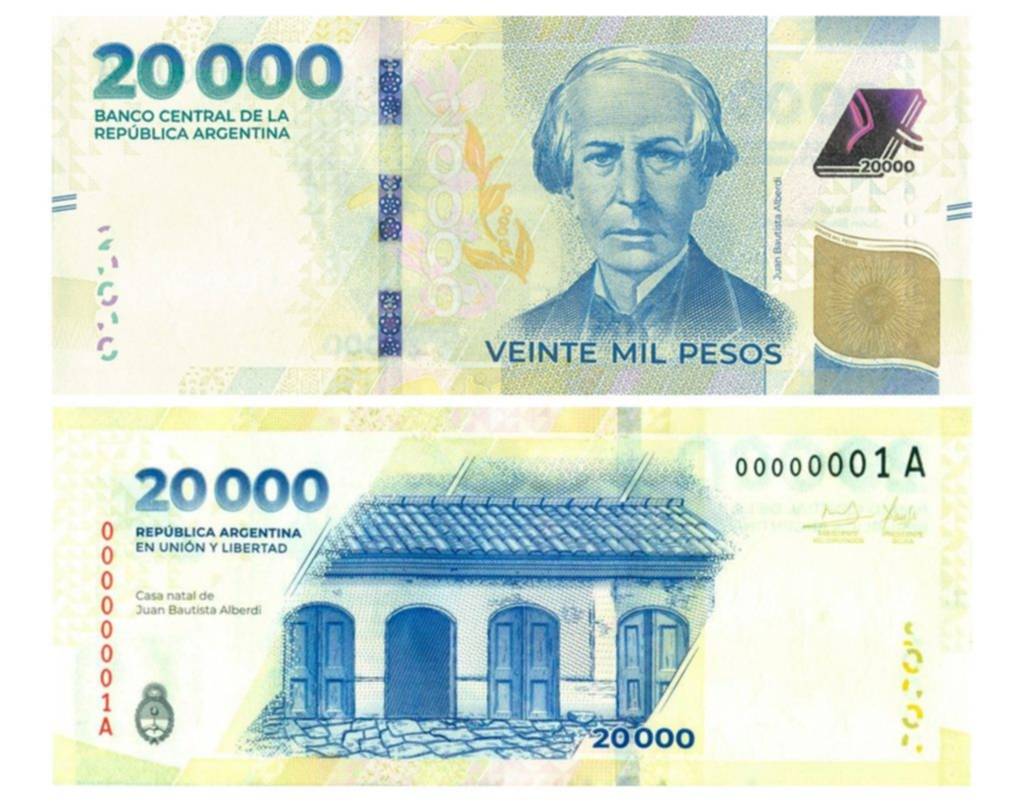 Ya está en la calle el nuevo billete de 20.000 pesos