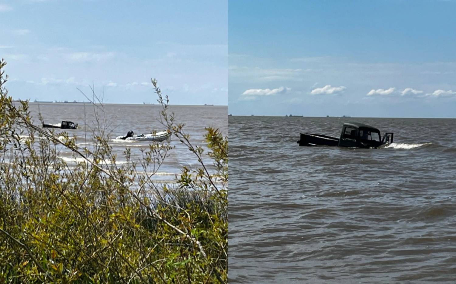 Ingresaron al Río de la Plata con una camioneta, los tapó el agua y tuvieron que rescatarlos