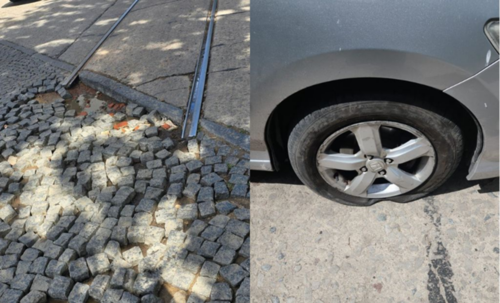 Quejas sobre el empedrado en un cruce de diagonal 73: "¿Quién se hace cargo de las cubiertas reventadas?"