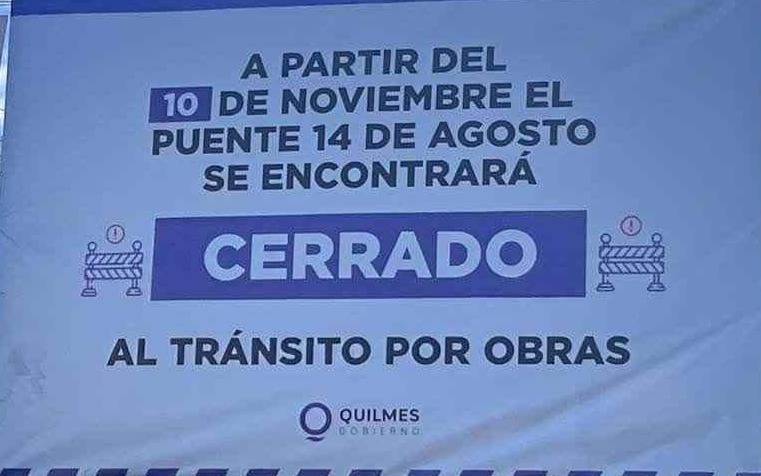 El Puente 14 de Agosto de Quilmes estará cerrado al tránsito desde el lunes 