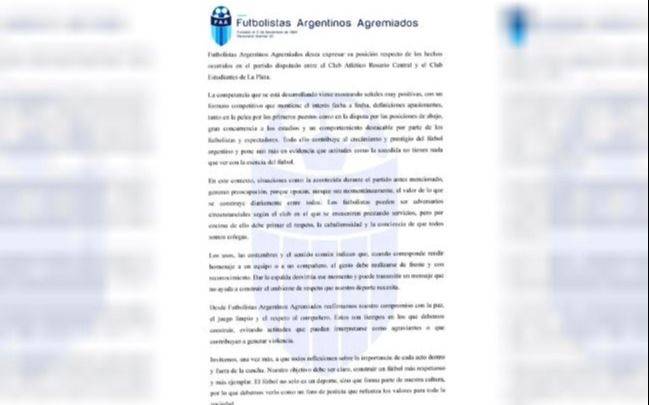 Con un comunicado, Agremiados le da la espalda a Estudiantes y se pone del lado de la AFA tras el pasillo