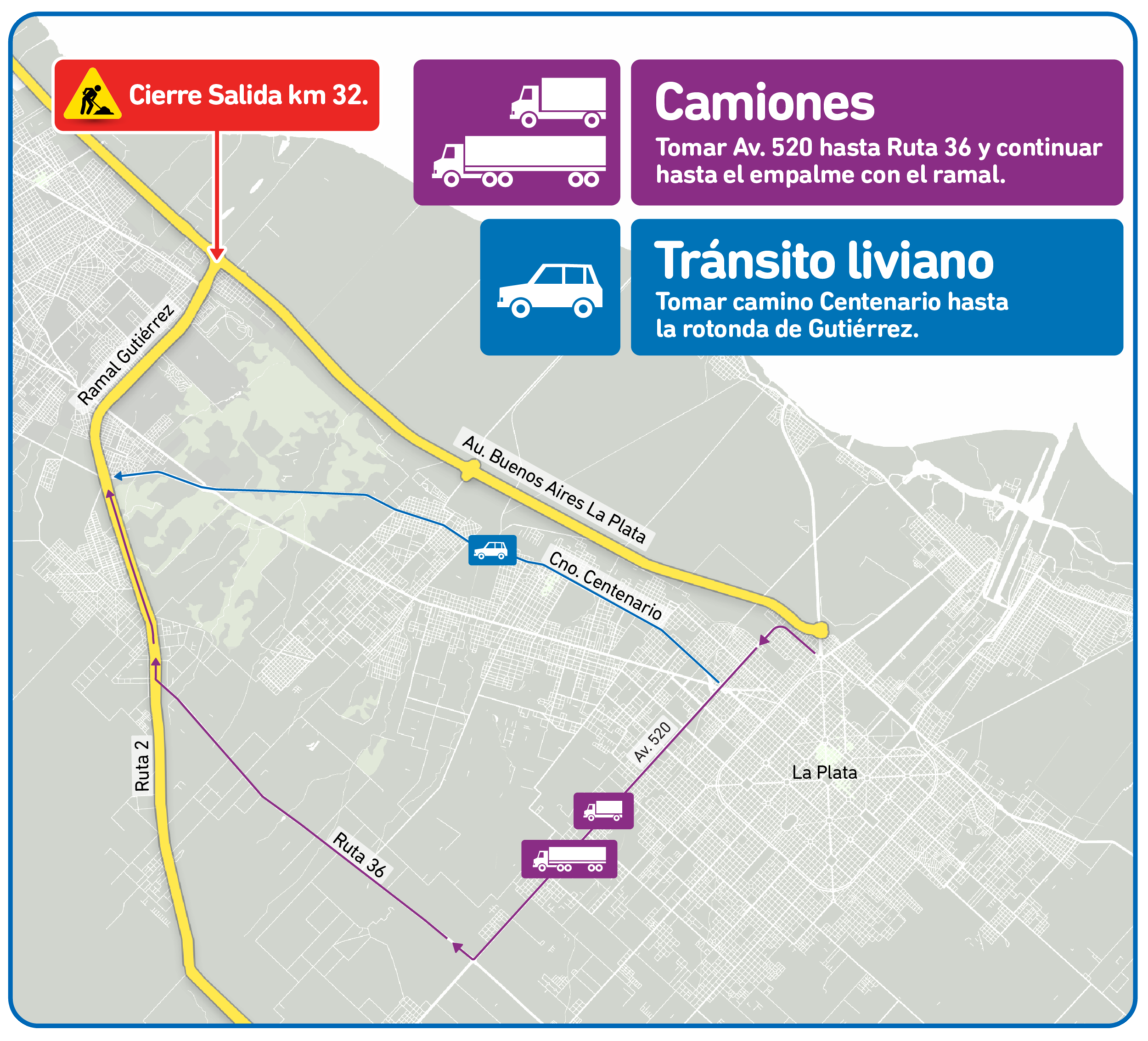 Autopista: por obras, estará cerrado el enlace desde La Plata hacia el Ramal Gutiérrez