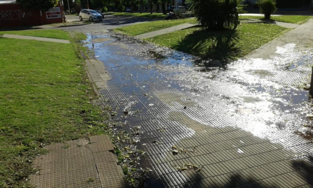 Plaza Güemes inundada por una cañería rota