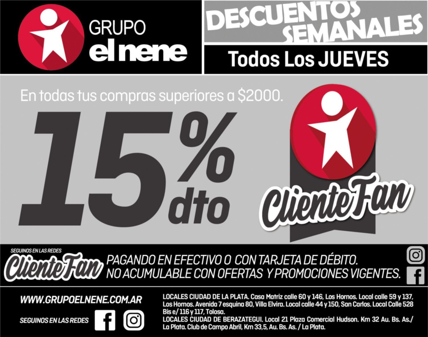 Ahora los jueves 15% de descuento en tus compras superiores a $2000