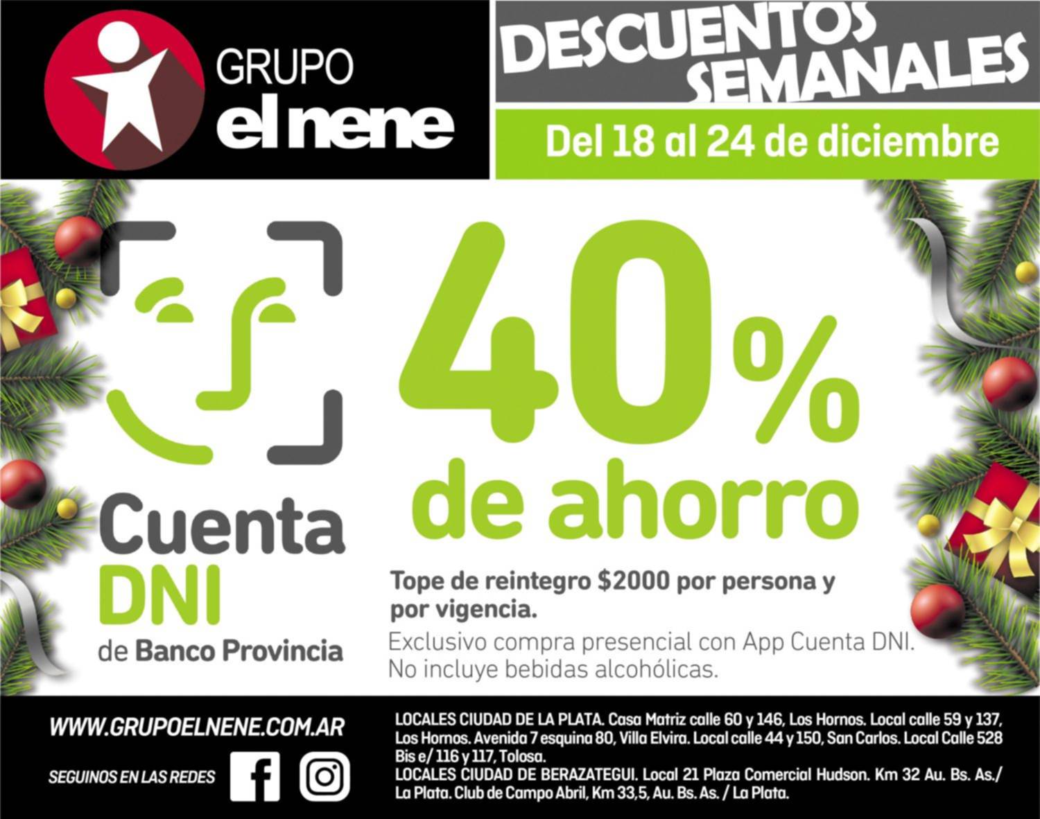 Del 18 al 24 de diciembre no te pierdas el 40% de ahorro con la app Cuenta DNI