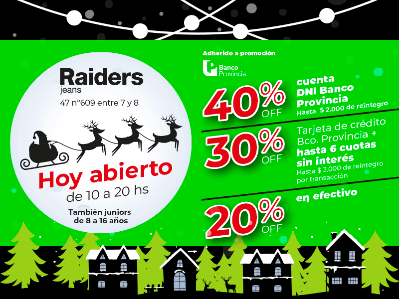 Este domingo, Raiders abierto hasta las 20 y con descuentos de hasta el 40% con Banco Provincia