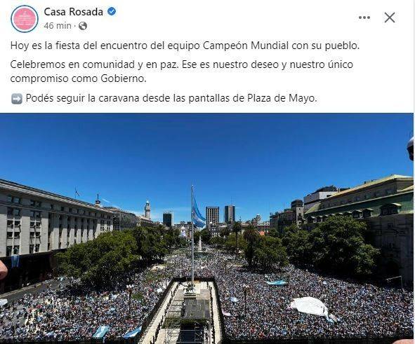 El mensaje del Gobierno por la caravana de la Selección: "Celebremos en paz"