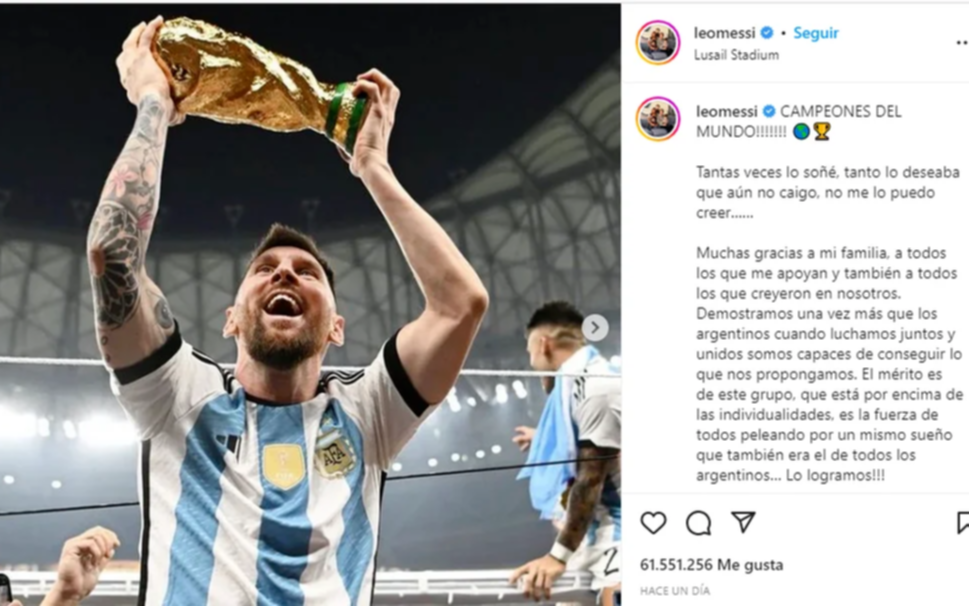Messi con la Copa destrona en Instagram al posteo huevo, como foto más likeada