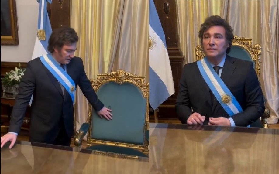 VIDEO. La primera imagen de Milei en el sillón de presidente en la Casa Rosada