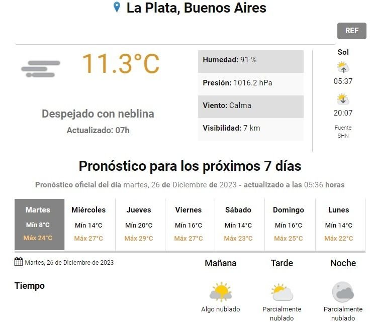 Pronóstico del tiempo para La Plata.- Buen clima para arrancar la semana, según el SMN