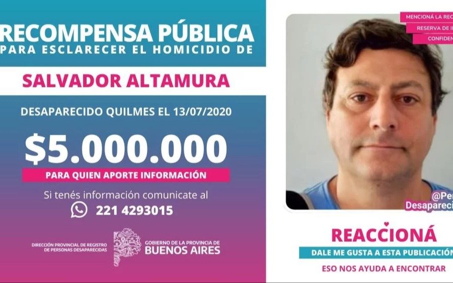 Quilmes: ofrecen 5 millones por el paradero de Altamura