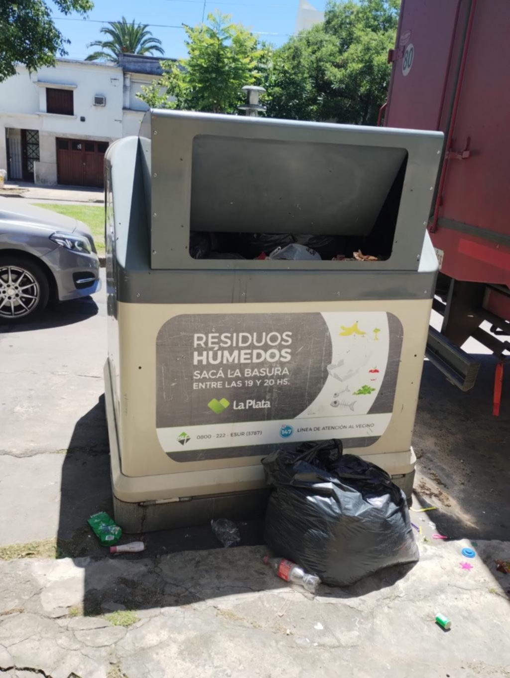 Contenedor desbordado en 19 entre 58 y 59: olor nauseabundo y moscas