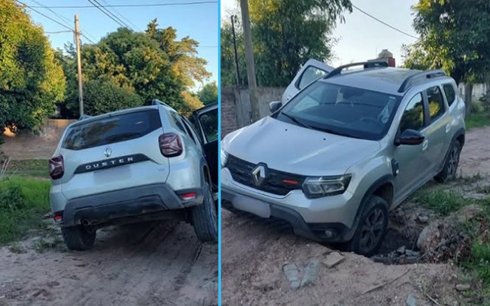 Una camioneta cayó a un enorme pozo en Sicardi y los vecinos reclaman soluciones a la delegación