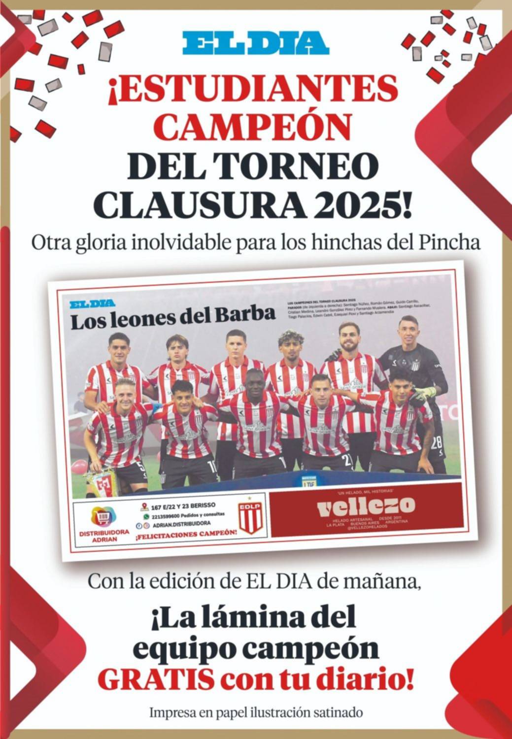 Los leones del Barba: mañana gratis con EL DIA, la lámina del campeón