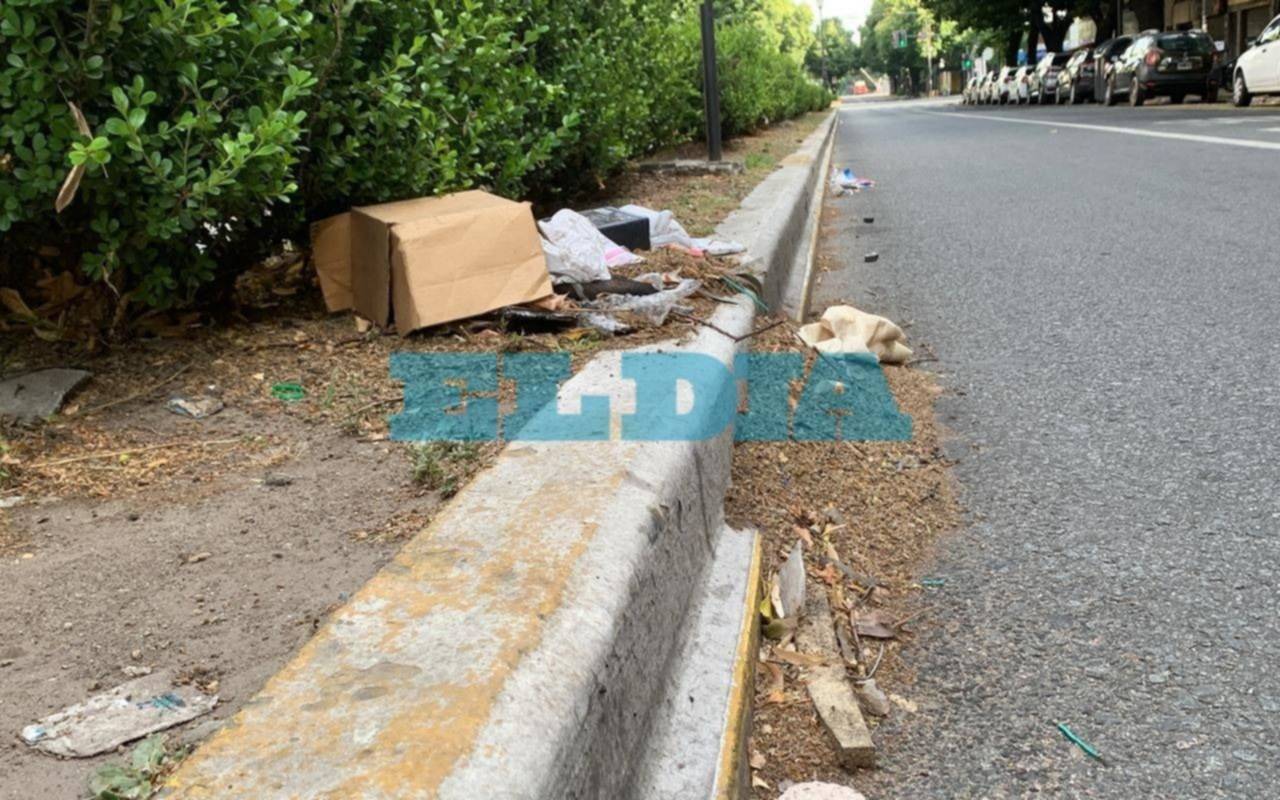 El centro platense, entre la mugre y los cestos colapsados
