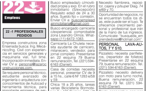 Los numerosos pedidos en los clasificados de EL DIA